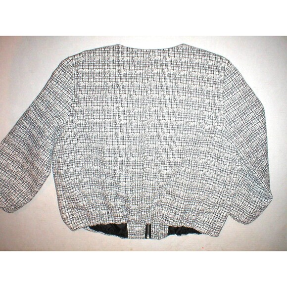 New Womens Large Black White Textured Jacket Express Work School Tweed Look Zip - Picture 2 of 5